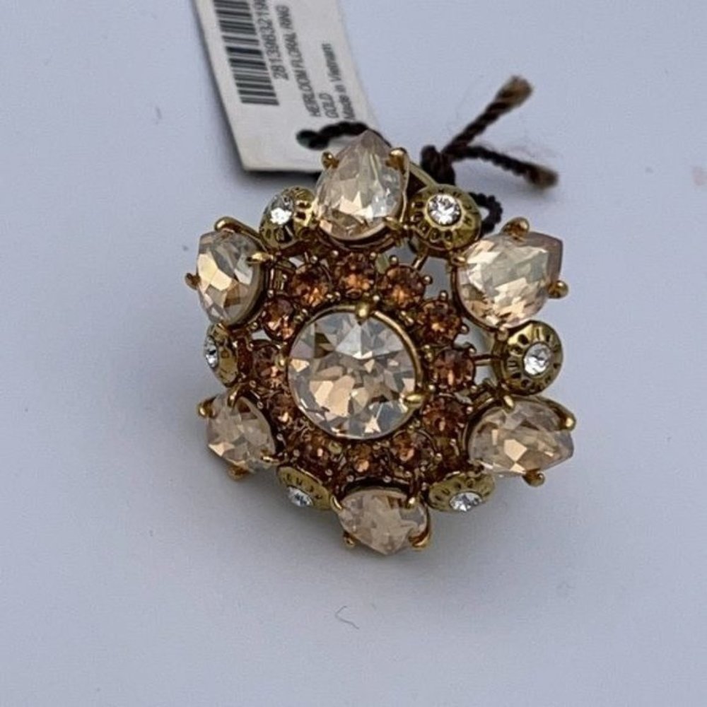 Henri Bendel Cocktail Gold Gem Flower Ring 9 NWT